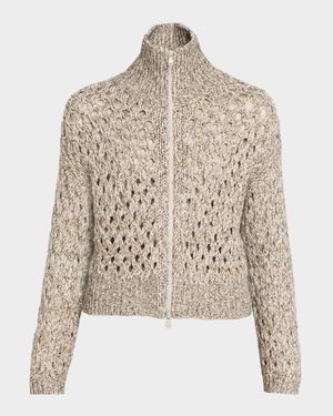 Paillette Cashmere Mohair Zip Cardigan