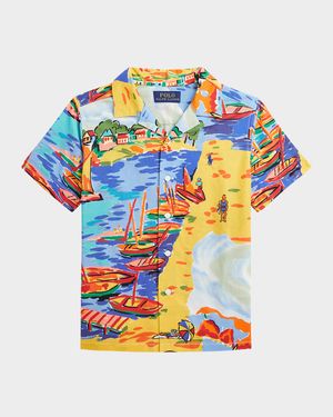 Boy's Italian Riviera-Printed Button Down Shirt, Size 2-7