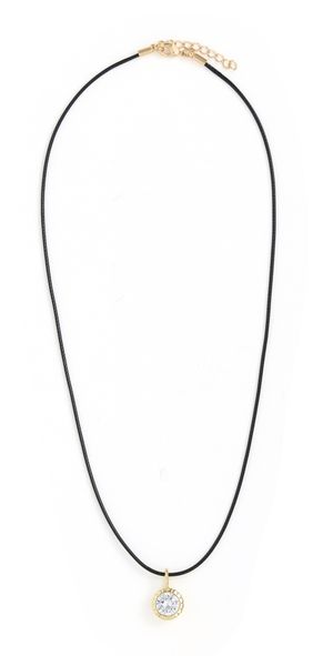 Alexa Leigh Round Bezel Leather Necklace Yellow Gold One Size