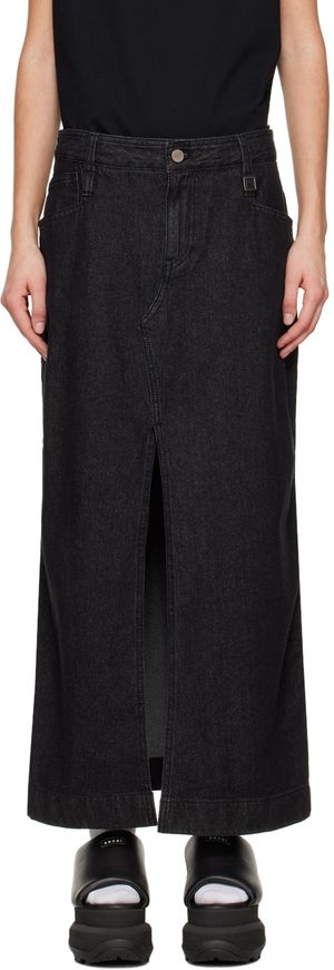 WOOYOUNGMI Black Vented Denim Maxi Skirt