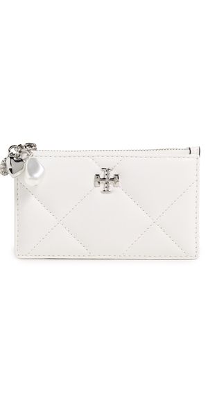 Tory Burch Kira Diamond Quilt Distressed Charm Zip Card Case Blanc One Size