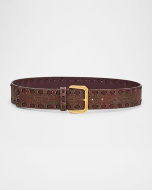 Threaded Arnica-Print Leather Belt