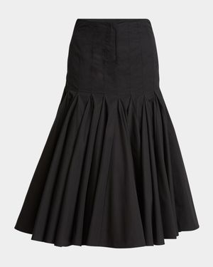 Agave Drop-Waist Pleated Flare Midi Skirt