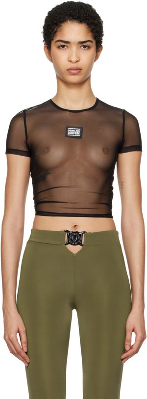 Versace Jeans Couture Black Mesh Crop T-shirt