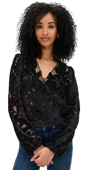 Generation Love Loralie Velvet Lace Wrap Blouse Black S