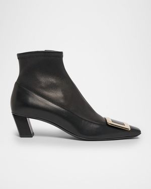 Belle Vivier Buckle Leather Ankle Boots