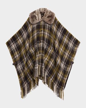 Plaid Mohair, Alpaca & Wool Blend Fringed Cape