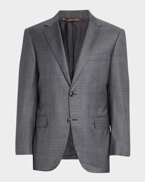 Men's Wool and Silk Tonal Plaid Two-Piece Suit