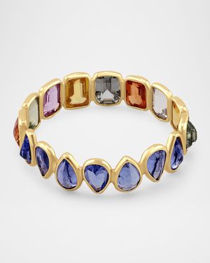 14K Yellow Gold Two-Sided Rainbow Sapphire Bezel Ring, Size 7