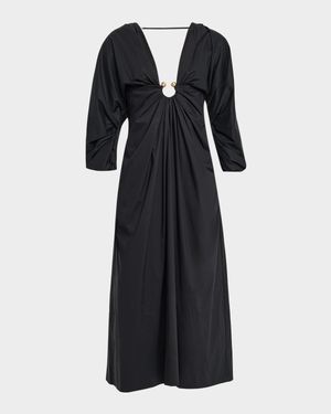 Elyza Embellished Poplin Midi Dress