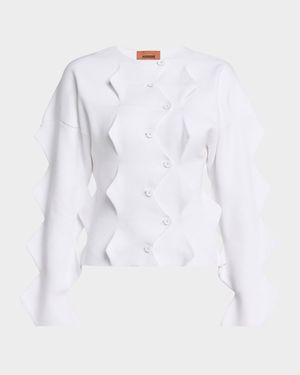 Pointed Knit Crewneck Cardigan