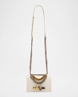 Mini Jeweled Croc-Embossed Satchel Bag