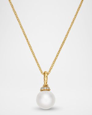 Solari Pendant Necklace with Pearl and Diamonds in 18K Gold, 16mm