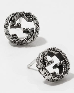 Interlocking G 10mm Stud Earrings in Aged Silver