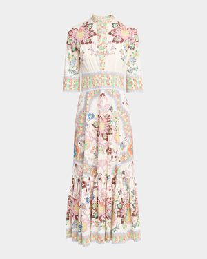 Printed Stretch Cotton Midi Dress