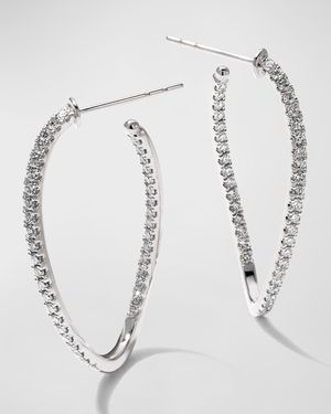 18k White Gold Diamond J-Twist Hoop Earrings, 0.99tcw