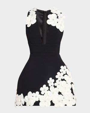 Estelle Deep V-Neck Floral Applique Mini Dress