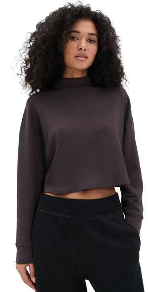 Rhone Dreamglow Cropped Mock Neck Sweatshirt Dark Espresso M