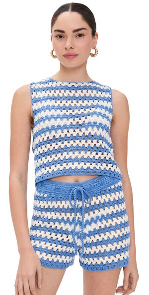 MINKPINK Cally Crochet Crop Top Blue/White XL