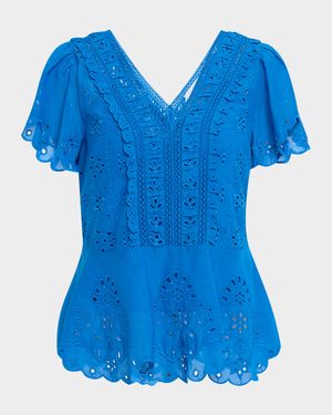 Elizabeth Eyelet-Embroidered Peplum Blouse