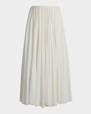 Trivelas Sequined Pleated Cotton Voile Maxi Skirt