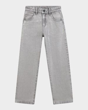 Girl's Silver Overwash Straight-Leg Denim Jeans, Size 8-14