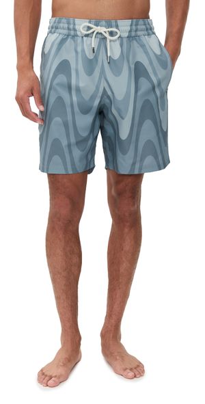 Frescobol Carioca Copa Grain Print Santos Swim Shorts Coastal Blue L