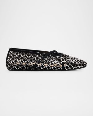 Sparkle Mesh Net Suede Ballerina Flats