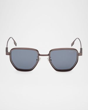 Men's Round Metal and Acetate Sunglasses