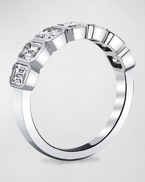 18K White Gold 7 Stone Band with Bezel Set Emerald Cut Diamonds, 1.40ct