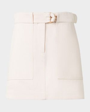 Belted Cotton Wool Denim Mini Skirt