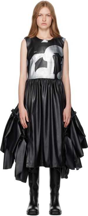 Comme des Garçons Robe midi noire en cuir synthétique à images contrecollées