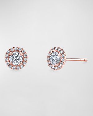 18K Gold Round Diamond Halo Stud Earrings, 1.3tcw, 0.32"L / 0.32"W
