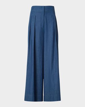 Federica Pleated Wide-Leg Cotton Denim Pants