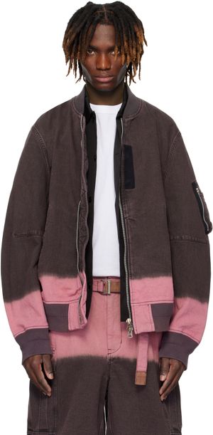 sacai Blouson aviateur teint en plongée gris et rose en denim