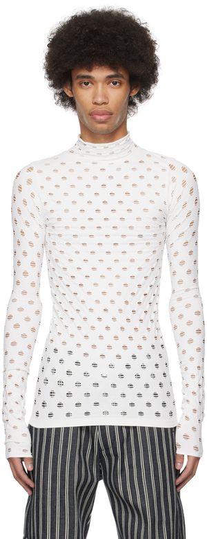 Maisie Wilen White Perforated Turtleneck