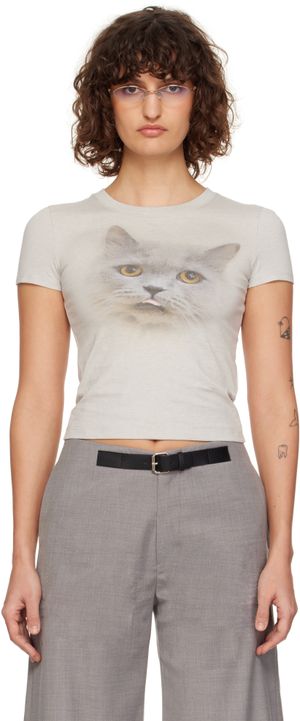 CPLUS Series T-shirt ajusté gris à imprimé de chaton