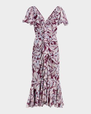 Clio Multi-Tulip Ruffled Midi Dress