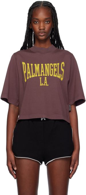 Palm Angels Burgundy College Cropped T-shirt