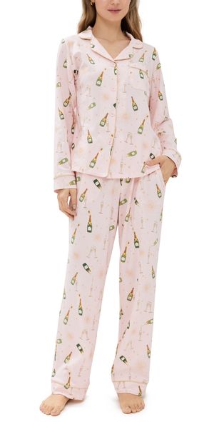 BedHead PJs Cotton Knit Long Sleeve Long Pajama Set Pop Fizz Clink XS