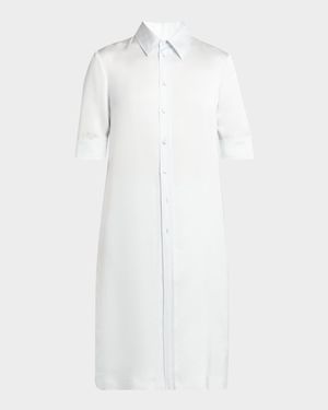 Short-Sleeve Long Fitted Button-Down Shirt