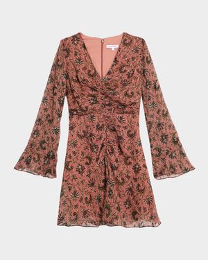 Beaty Long-Sleeve Ruched Mini Dress