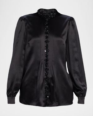 Embellished Collared Silk Blouse