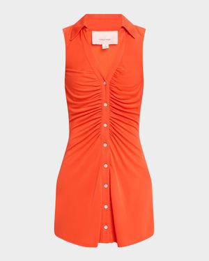 Melinda Gathered Button-Front Mini Dress