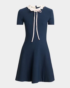 Ribbon Ruffle-Trim Knit Mini Dress