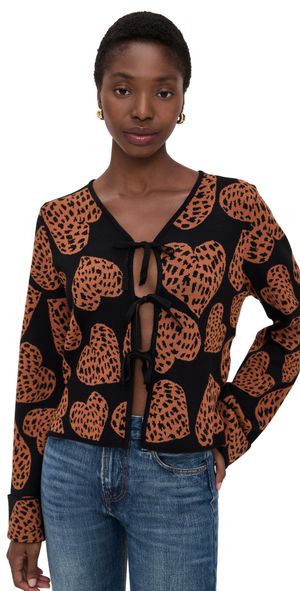 FARM Rio Leopard Hearts Knit Cardigan Leopard Hearts Black XL