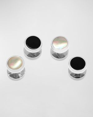 Double Sided Onyx and Mother-of-Pearl Round Beveled Studs