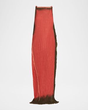 Painted Stripe Pleated Boat-Neck Backless Gown