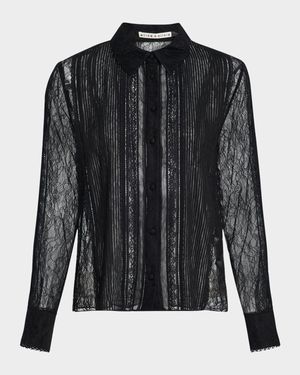 Willa Mixed-Media Lace Placket Top