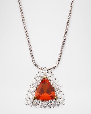 18K White Gold Diamond and Fire Orange Opal Pendant Necklace